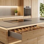 Amenagement cuisine moderne ouvert sur salon avec bar design