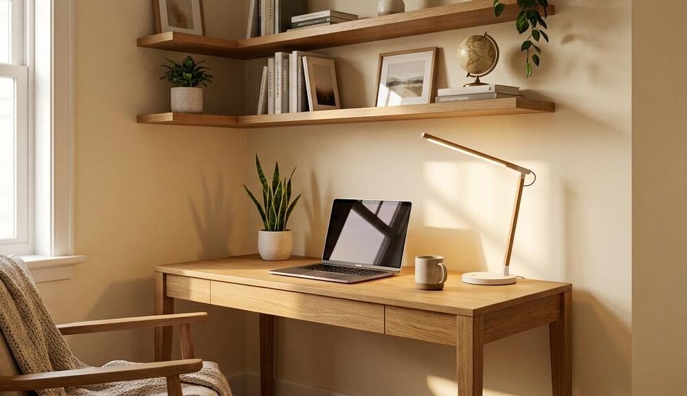 Coin bureau maison moderne et compact avec etageres