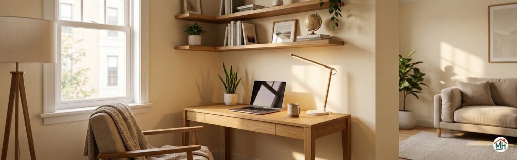 Coin bureau maison moderne et compact avec etageres