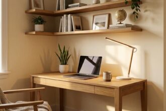 Coin bureau maison moderne et compact avec etageres