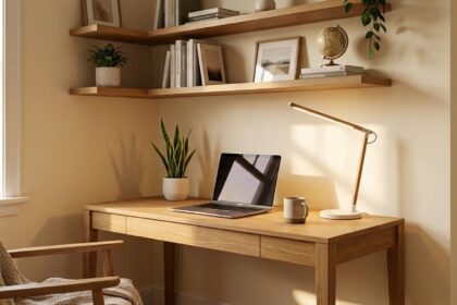 Coin bureau maison moderne et compact avec etageres