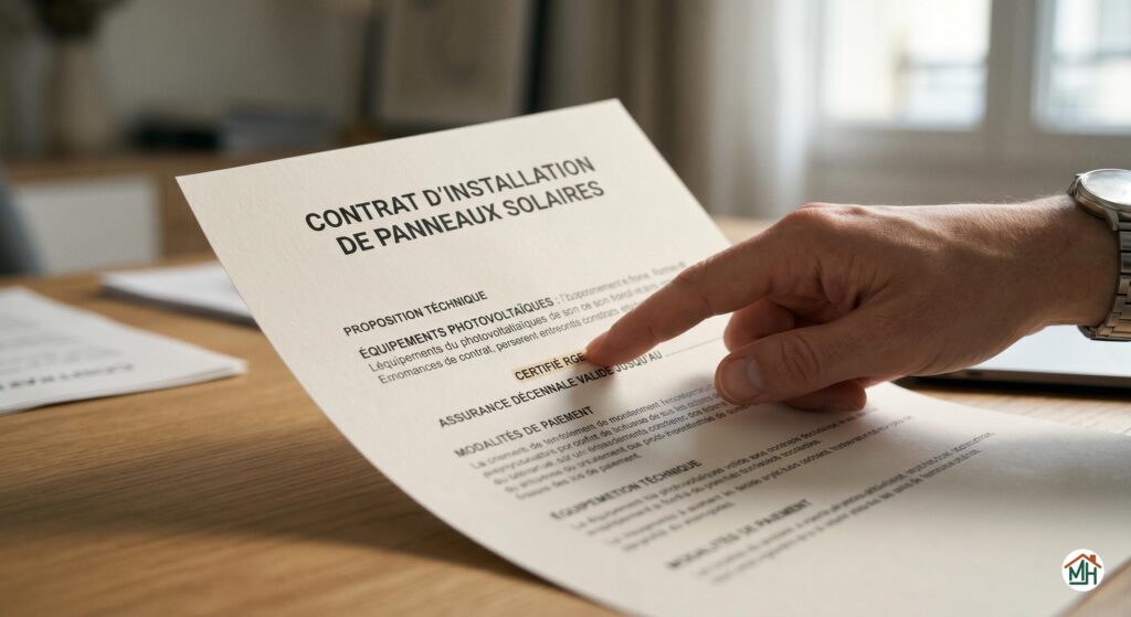 Détail d'un contrat ou d'une certification pour panneaux solaires