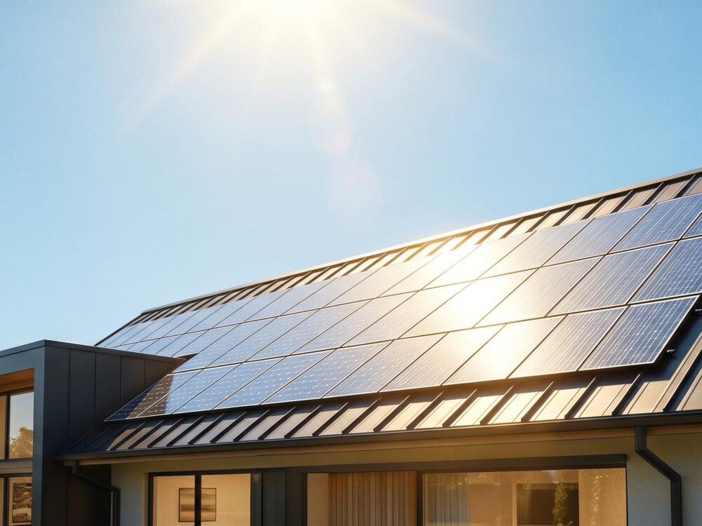 Maison avec panneaux solaires sur le toit pour des économies d'énergie
