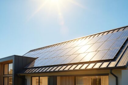 Maison avec panneaux solaires sur le toit pour des économies d'énergie