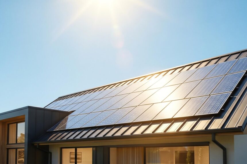 Maison avec panneaux solaires sur le toit pour des économies d'énergie