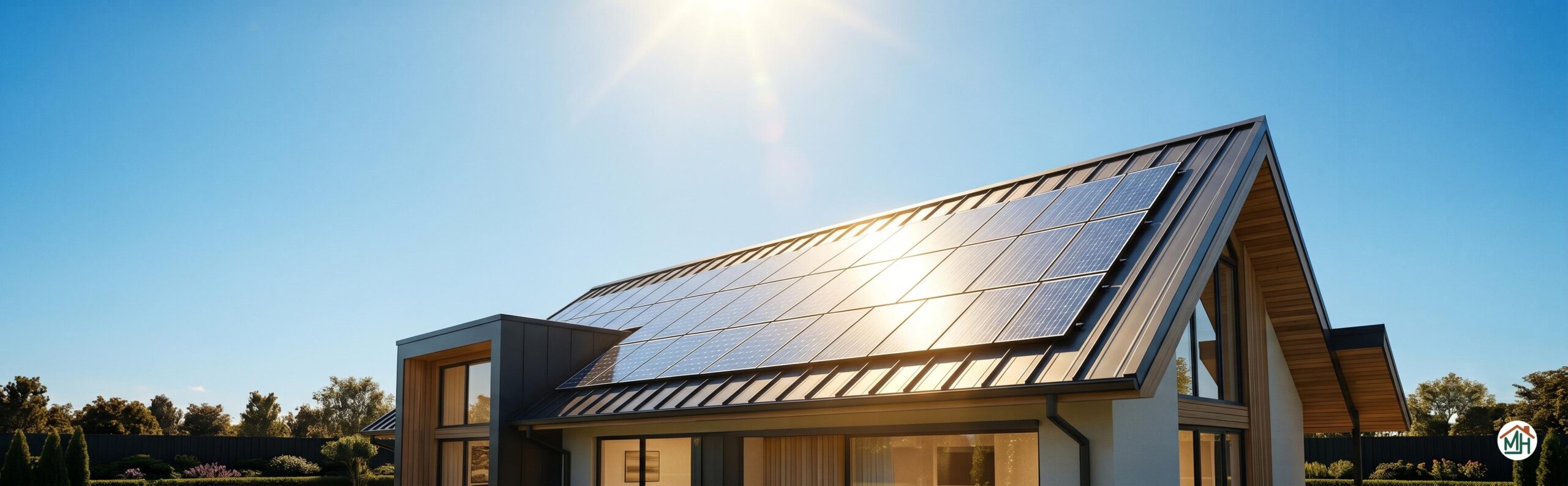 Maison avec panneaux solaires sur le toit pour des économies d'énergie