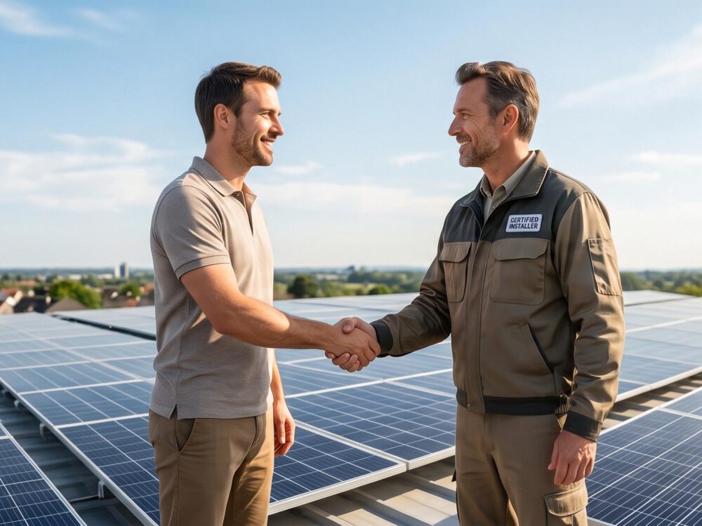 Rencontre entre un propriétaire et un installateur solaire certifié