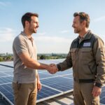 Rencontre entre un propriétaire et un installateur solaire certifié
