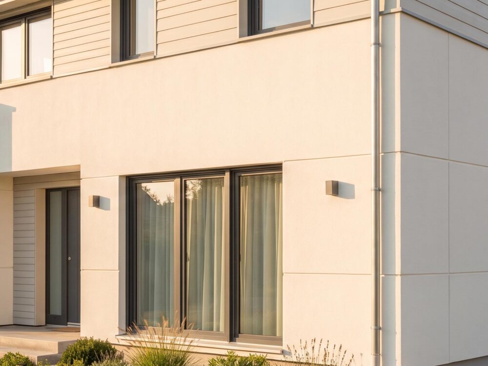 Façade de maison rénovée avec une nouvelle isolation par l'extérieur ITE