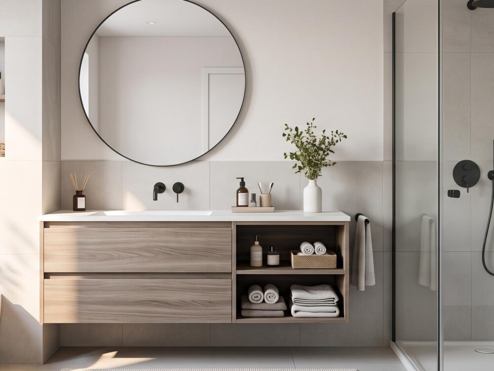 Petite salle de bain moderne et optimisée