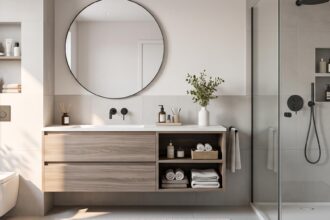 Petite salle de bain moderne et optimisée