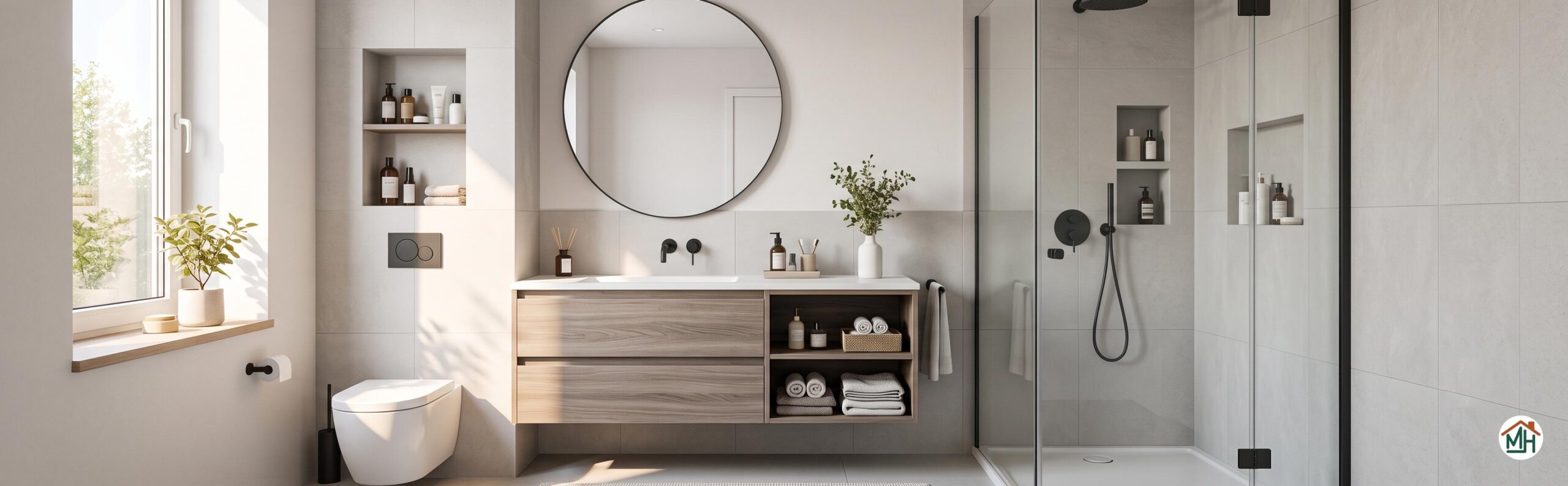 Petite salle de bain moderne et optimisée