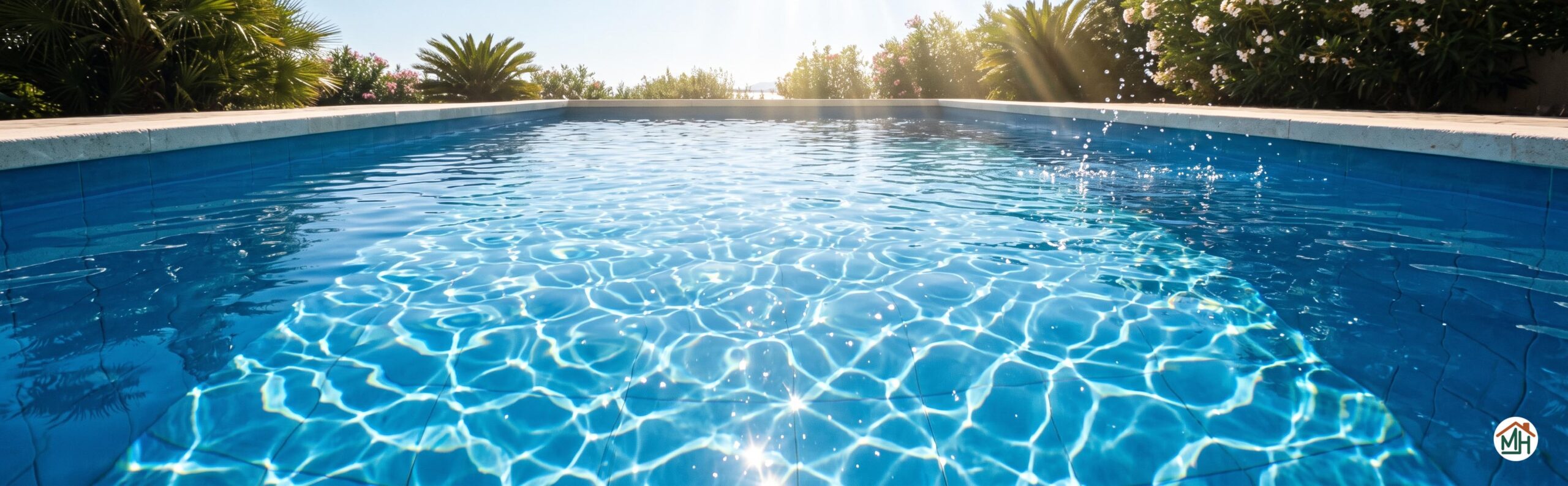 Piscine propre et cristalline en plein été