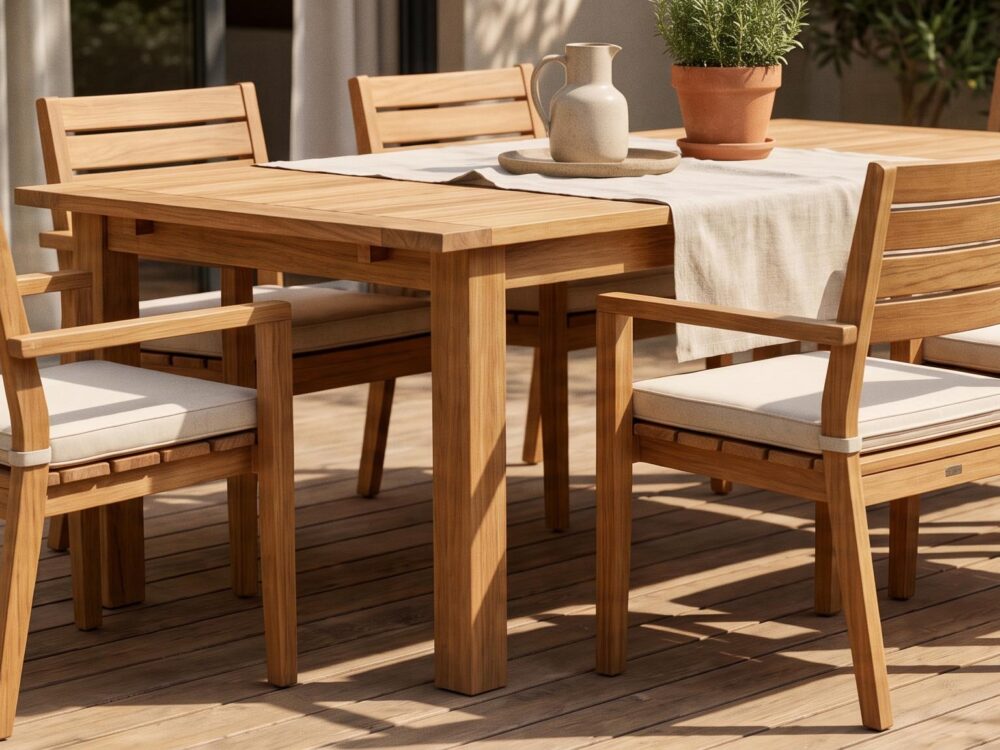 Salon de jardin en bois propre et entretenu
