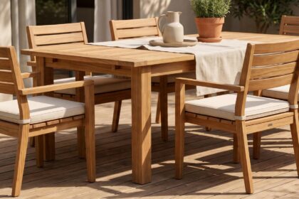 Salon de jardin en bois propre et entretenu