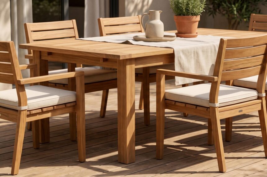 Salon de jardin en bois propre et entretenu
