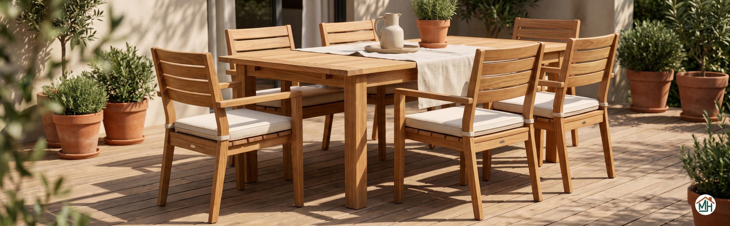 Salon de jardin en bois propre et entretenu