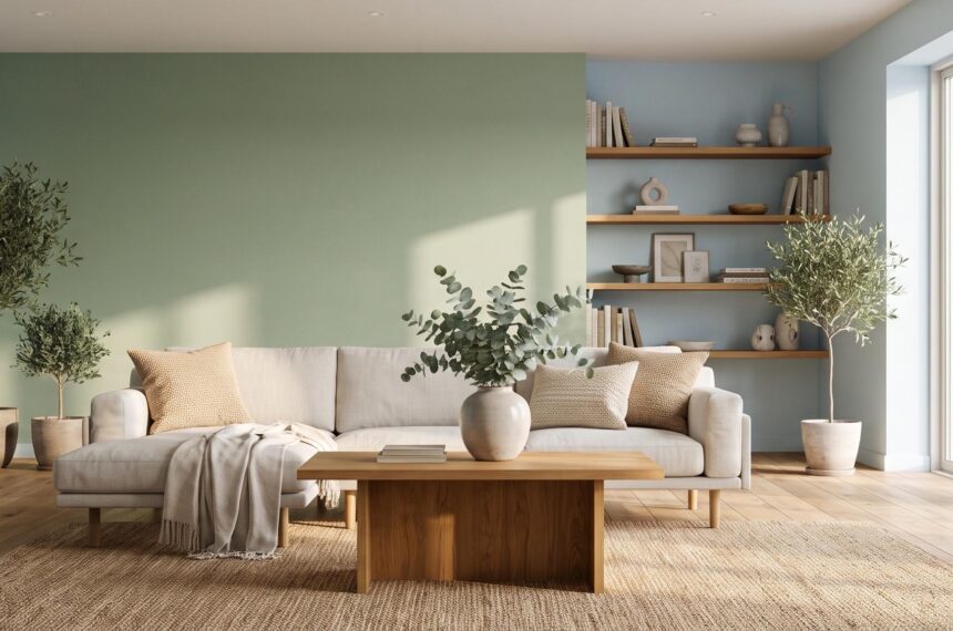 Salon moderne aux murs peints en couleurs tendance été