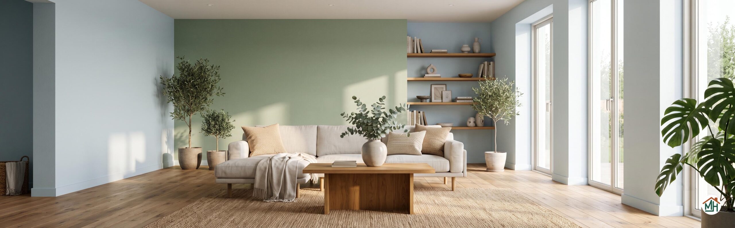 Salon moderne aux murs peints en couleurs tendance été