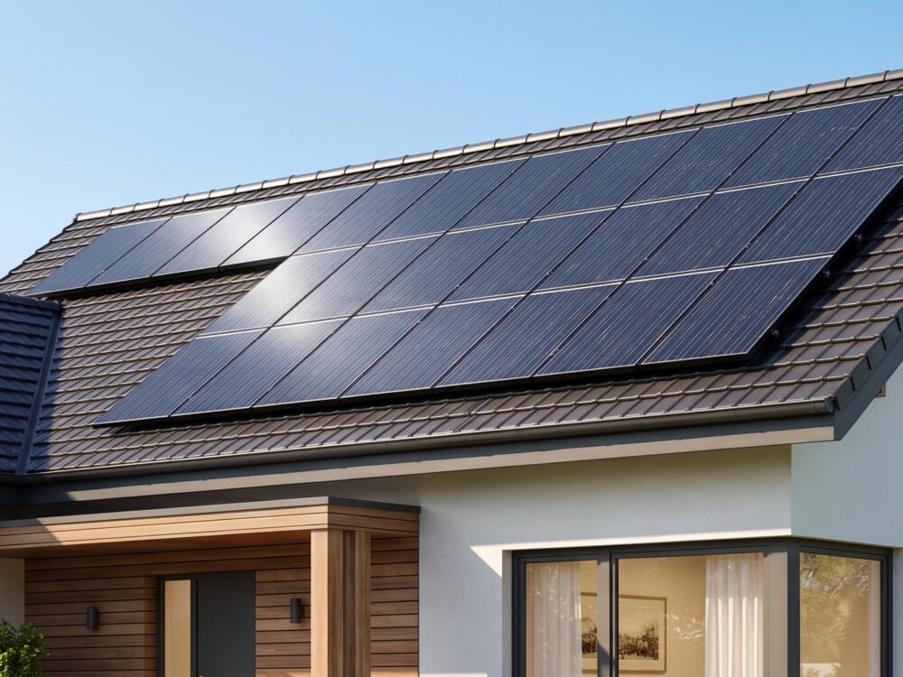 Toit de maison moderne avec panneaux solaires