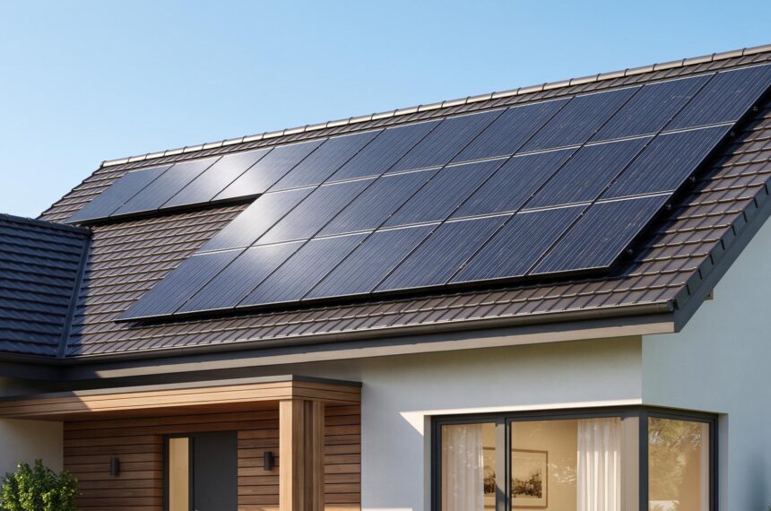 Toit de maison moderne avec panneaux solaires