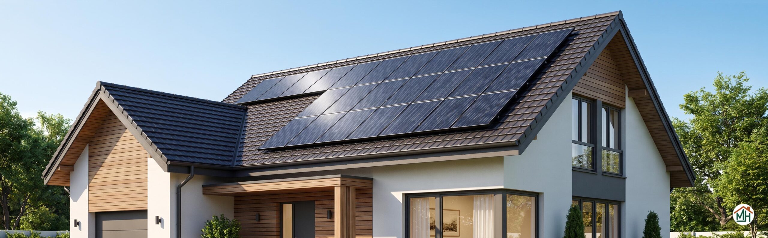 Toit de maison moderne avec panneaux solaires