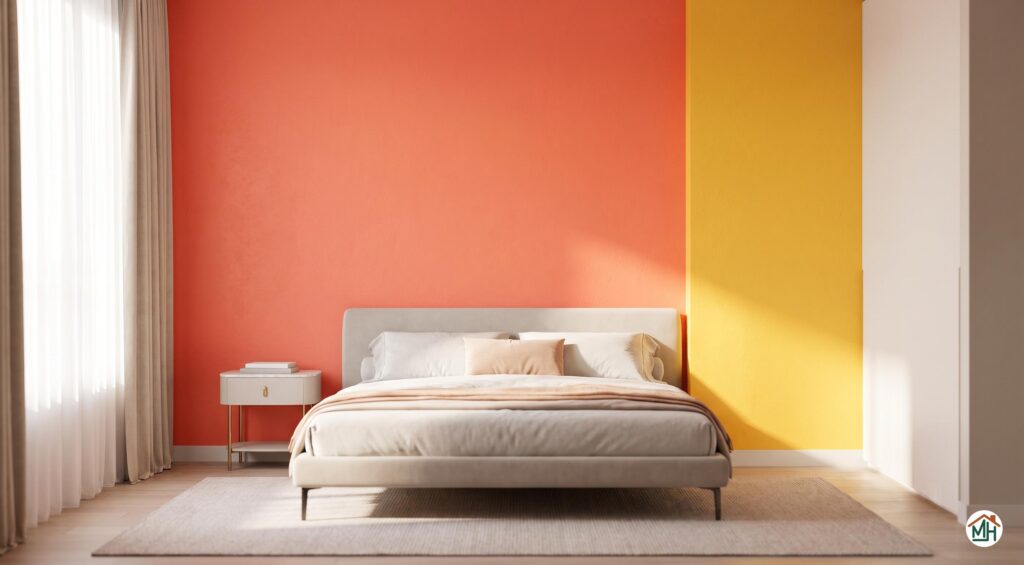 Mur d'accentuation vibrant en couleur tendance estivale, dynamisant une chambre moderne