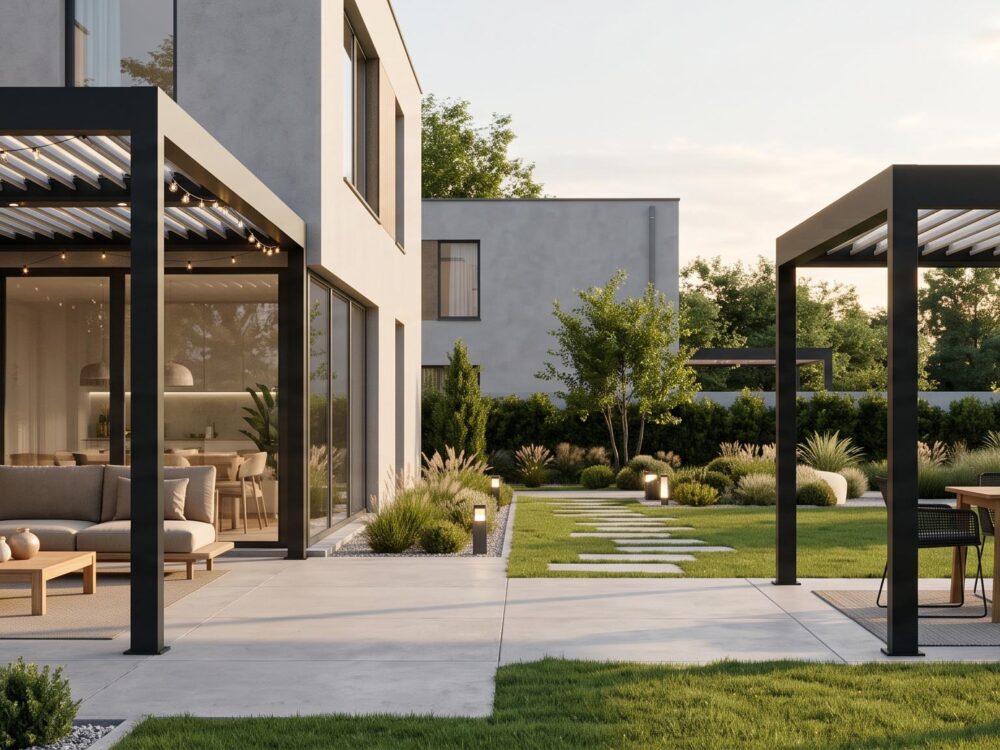Pergola adossée moderne et pergola autoportée
