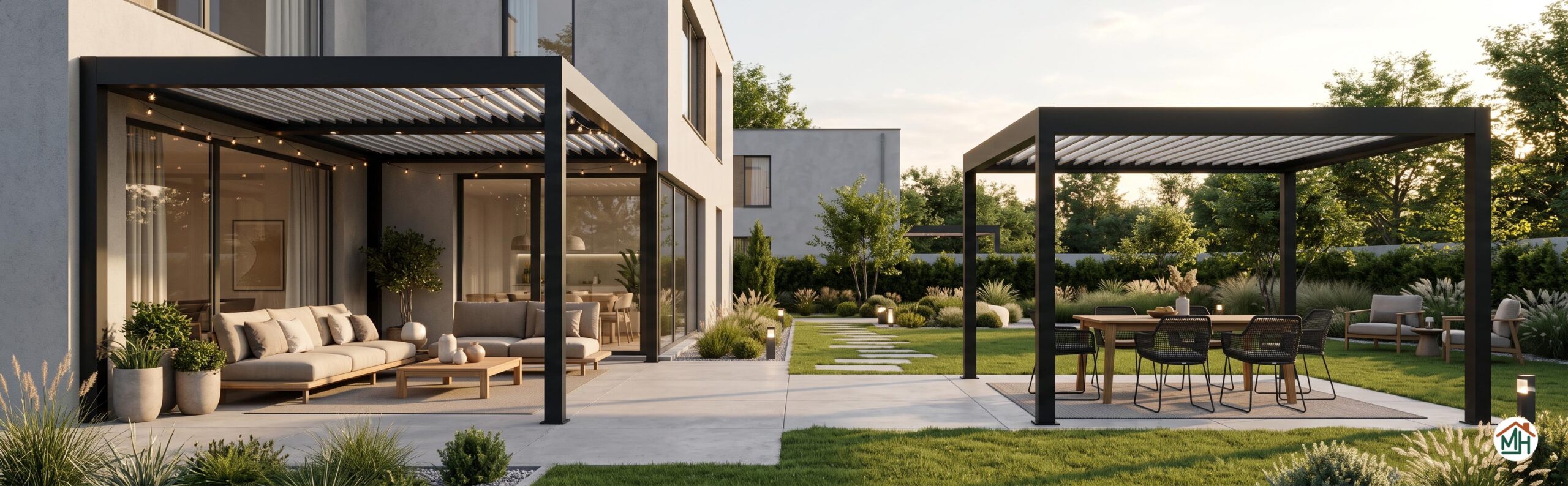 Pergola adossée moderne et pergola autoportée