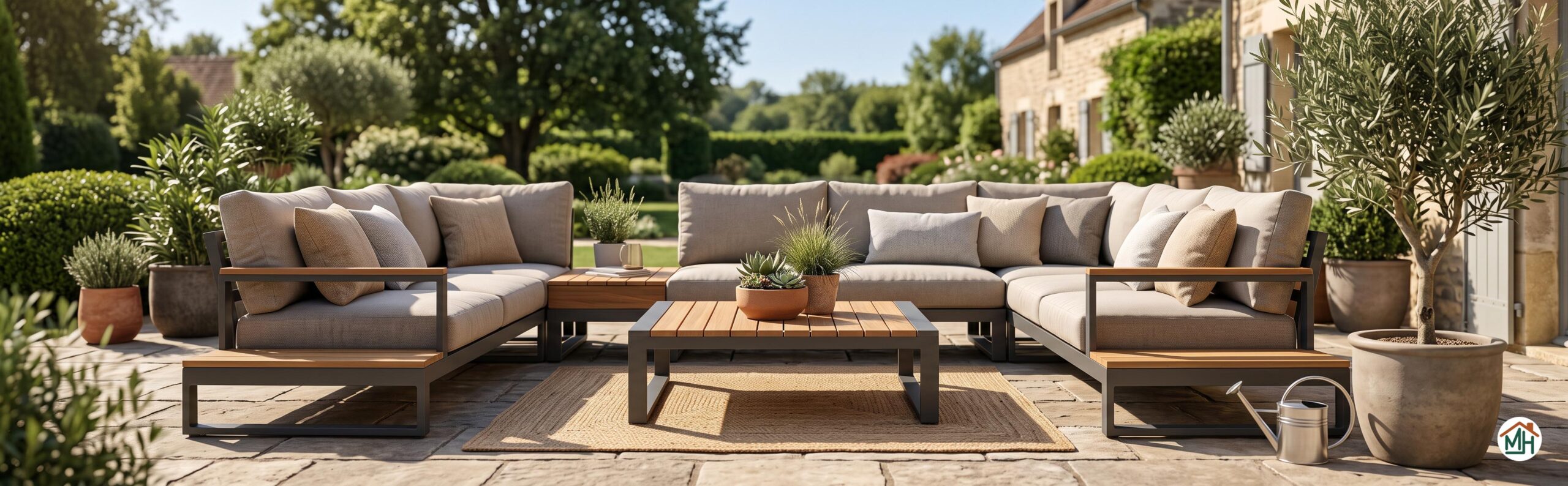 Salon de jardin moderne bois métal résine