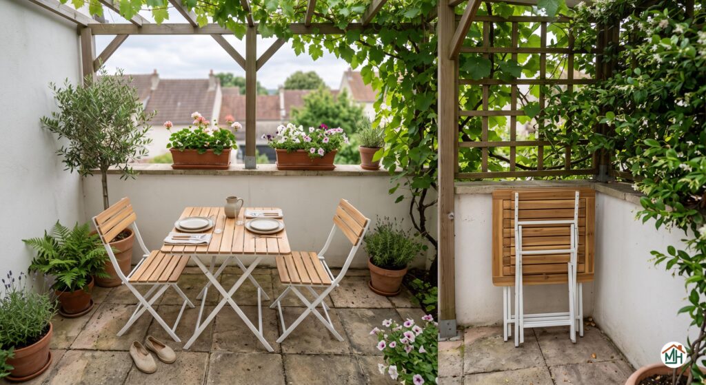 Salon de jardin modulable et pliant pour terrasse étroite