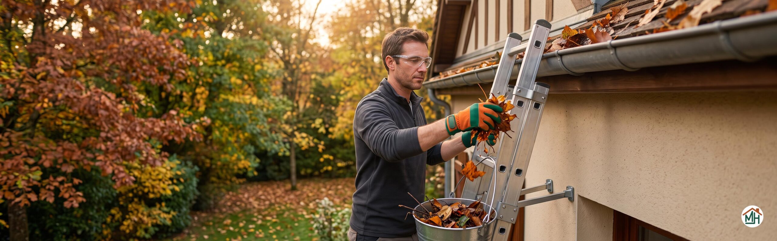 Nettoyer ses gouttières en toute sécurité avec l'équipement adapté avant les fortes pluies d'automne