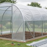 serre de jardin tunnel en cours d'installation