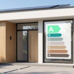 Façade de maison moderne avec étiquette DPE de classe énergétique A, symbolisant la performance