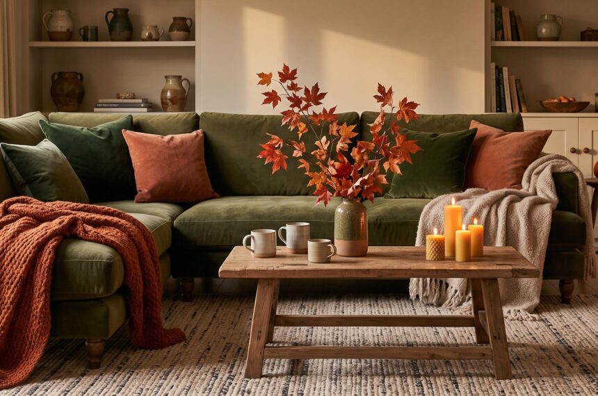 Salon confortable pour l'automne : idées d'aménagement avec canapé moelleux, plaids doux et éclairage tamisé.
