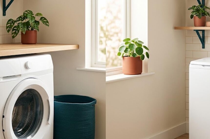 Comparatif lave linge hublot top dans une buanderie moderne et lumineuse