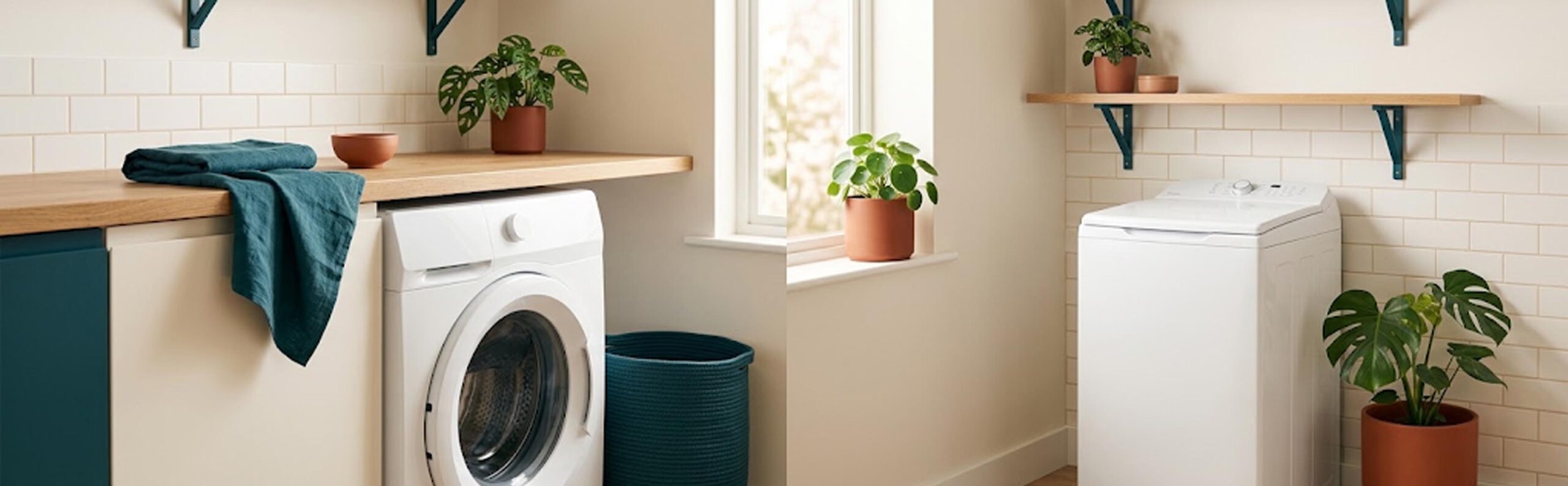 Comparatif lave linge hublot top dans une buanderie moderne et lumineuse