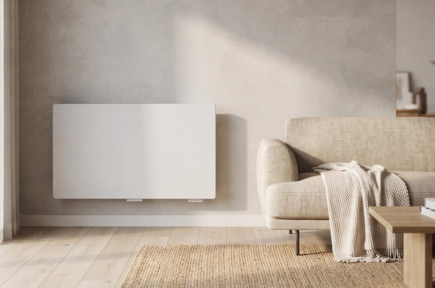 Radiateur à inertie fluide ou sèche moderne dans un salon contemporain