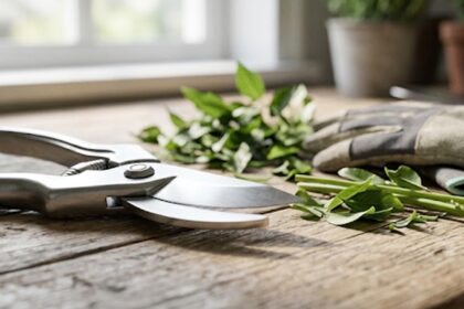 Sécateur propre et aiguisé après nettoyage, prêt pour le jardinage printanier