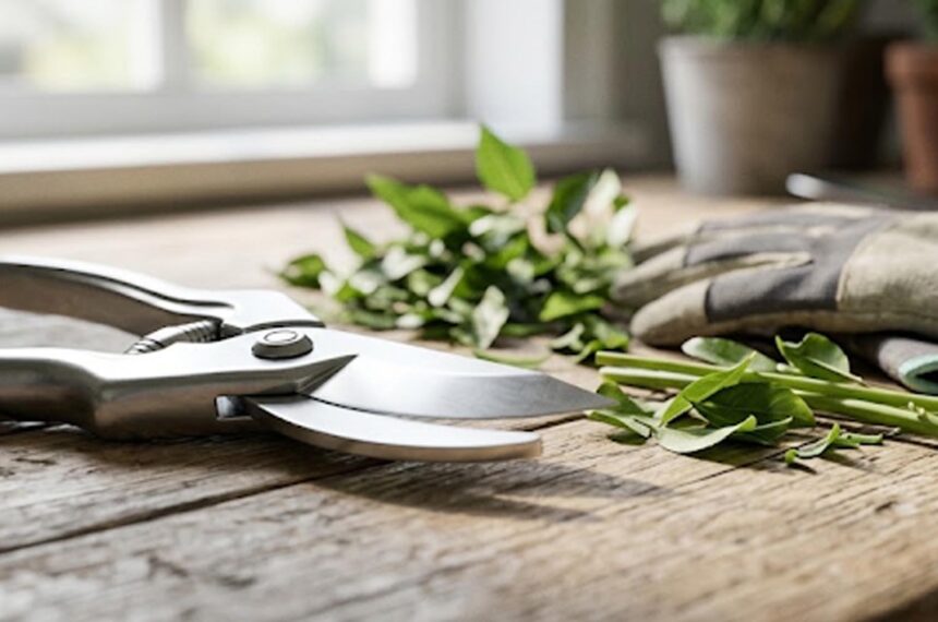 Sécateur propre et aiguisé après nettoyage, prêt pour le jardinage printanier