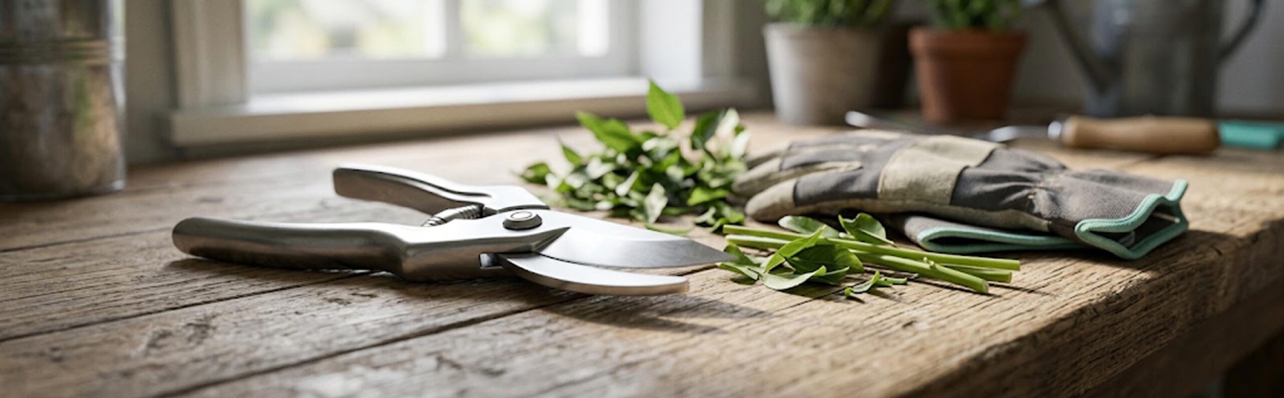 Sécateur propre et aiguisé après nettoyage, prêt pour le jardinage printanier
