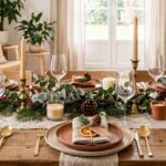 Table de fête de Noël avec des cadeaux d'assiette personnalisés, ambiance chaleureuse et raffinée