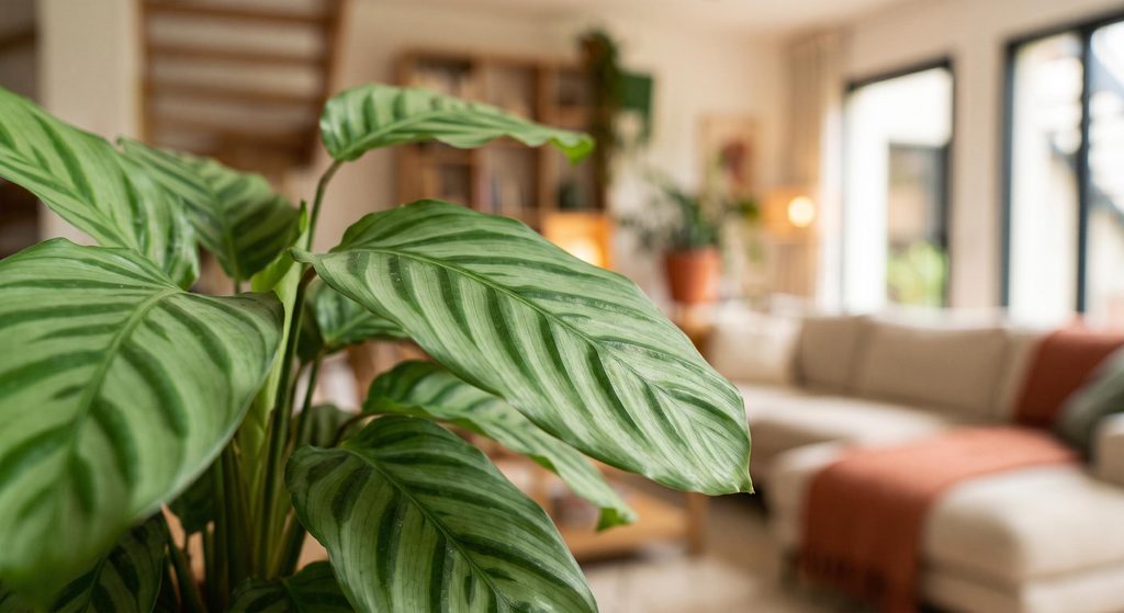 feuillage d'une plante depolluante interieur dans une piece de vie moderne