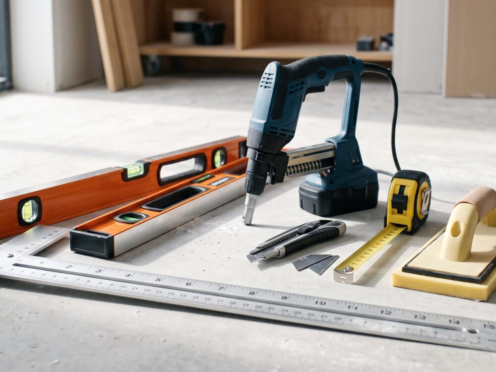 Assortiment d'outils plaquiste débutant : 7 indispensables pour démarrer sereinement vos travaux de plâtrerie et rénovation.