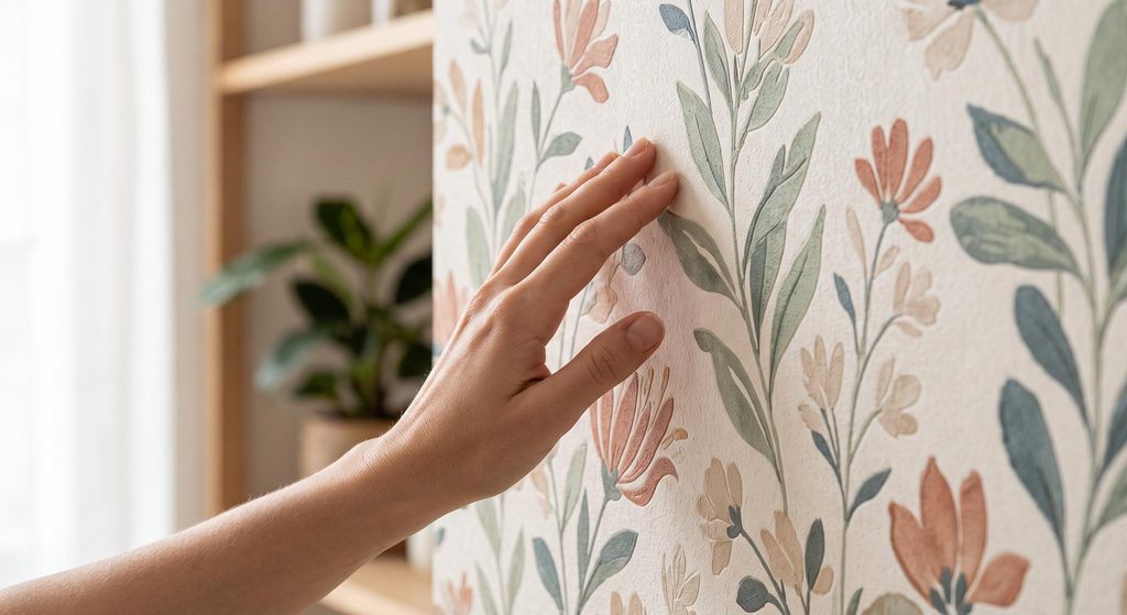 Détail d'un papier peint floral contemporain, texture et motifs tendance