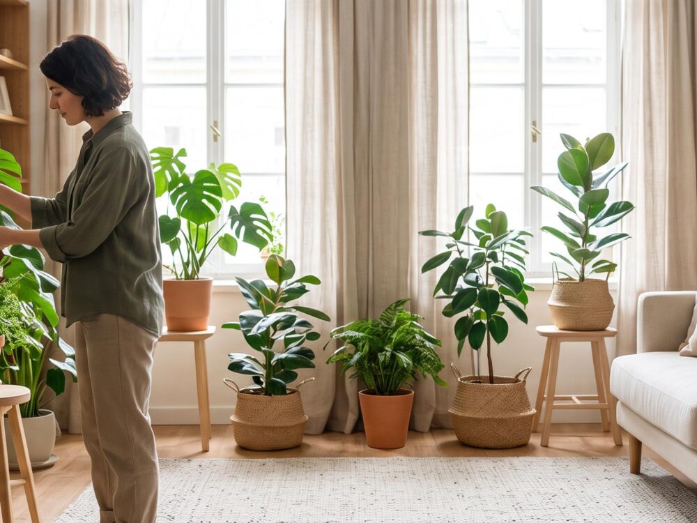 plante depolluante interieur verte dans un salon lumineux et chaleureux