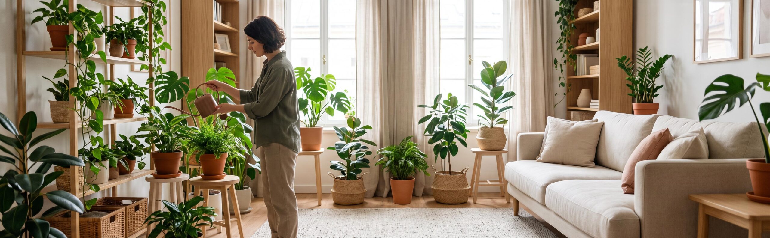 plante depolluante interieur verte dans un salon lumineux et chaleureux