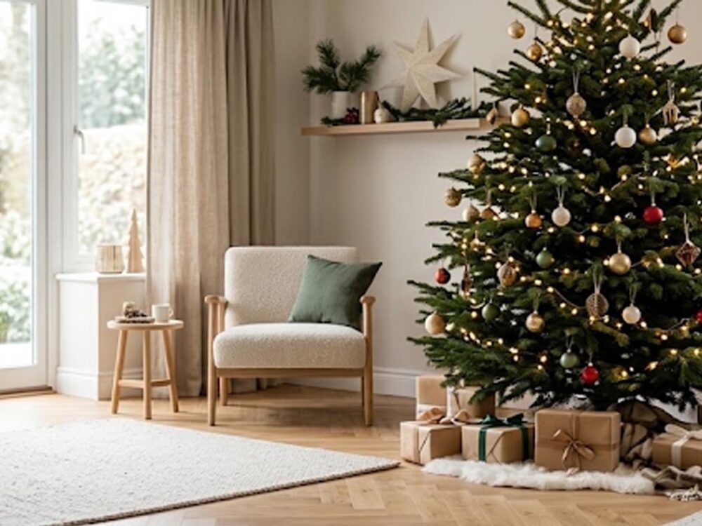Comparatif entre un sapin nordmann ou epicea dans un salon lumineux