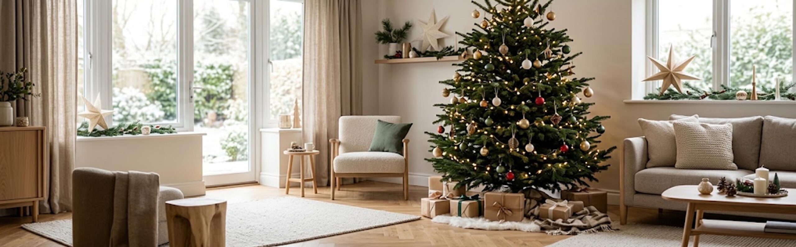Comparatif entre un sapin nordmann ou epicea dans un salon lumineux